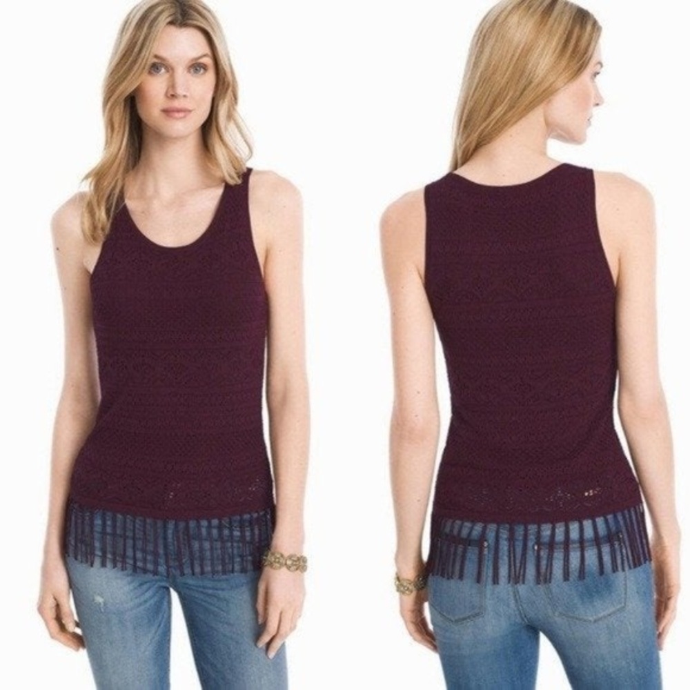 NEW! White House Black Market Cabernet Fringe Hem Sleeveless Crochet Knit Top S